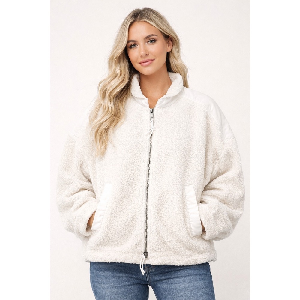 Free People Movement XL Jacket Ivory Oversized Sherpa‎ Fleece Full Zip Cozy Coat